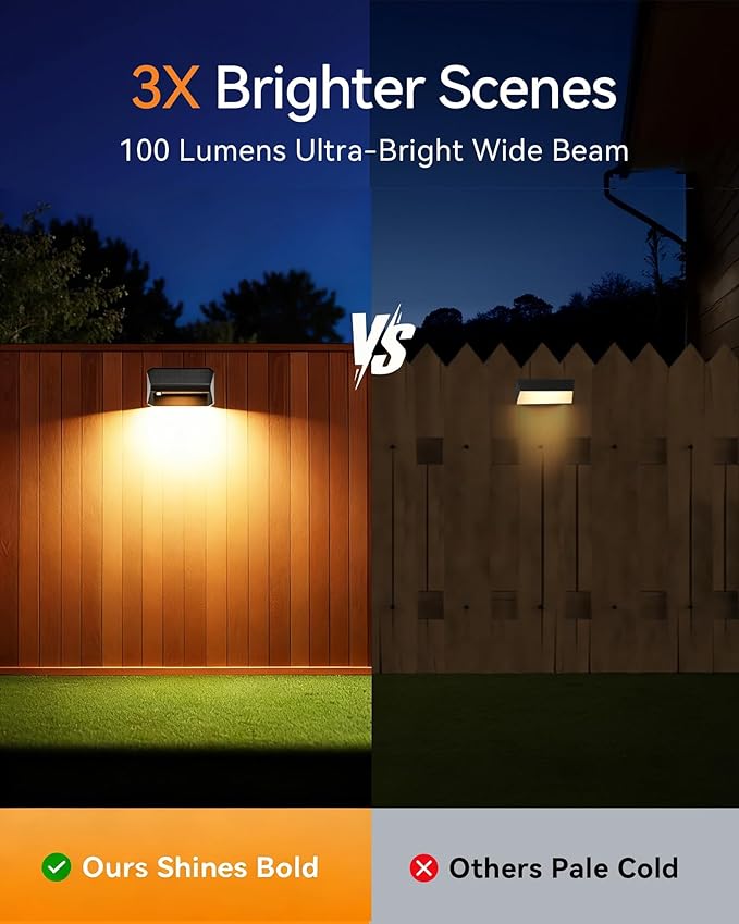 Solar Fence Lights Outdoor, 16 Pack Ultra-Bright 100 Lumens Fence Lights Solar Powered, IP65 Waterproof, 9 Color Modes, 12+ Hours Lighting Decor for Backyard/Patio/Deck/Wall/Pool