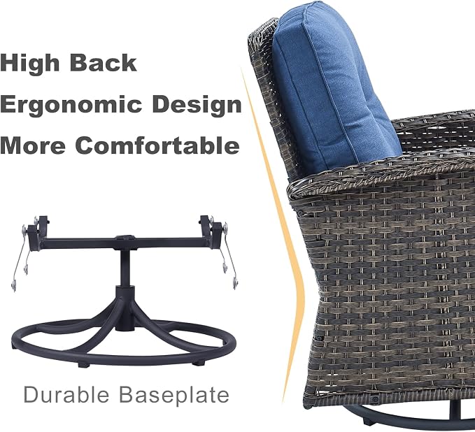 HUMMUH 6-Piece Patio Furniture PE Wicker Outdoor Conversation Set,All-Weather Rattan Swivel Rocker Chairs Outdoor Couch Ottomans for Backyard,Poolside,Deck