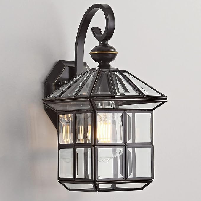 Milaii Copper Bronze Outdoor Wall Lights, 13.4" H Vintage Exterior Lantern Light Fixture Anti-Rust Waterproof Wall Mount Lamp with Clear Glass E26 Porch Light for Garage Front Porch Entryway Patio
