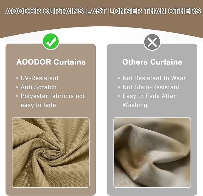 Aoodor 10x10 ft Outdoor Gazebo Curtains, 4 Panels Waterproof Privacy Sidewall Replacement with Zipper for Patio Pergola and Canopy, Khaki