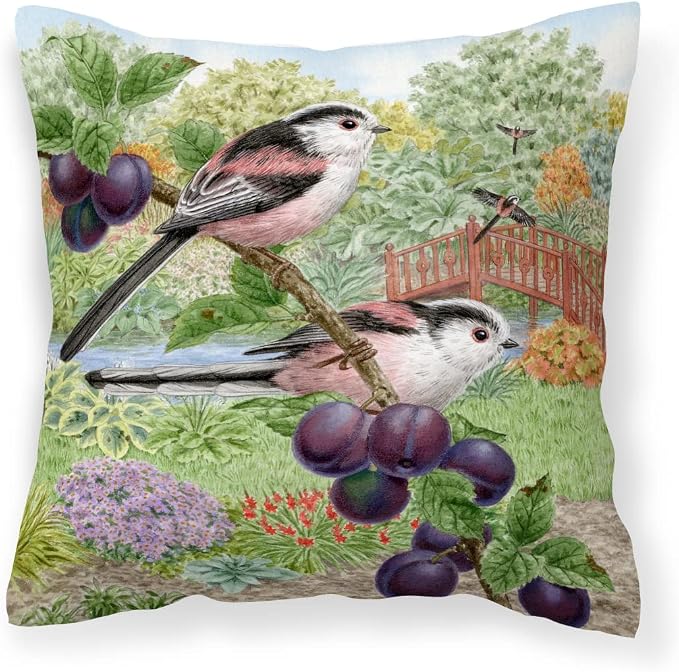 Caroline's Treasures ASAD0703PW1818 Long Tailed Tits by Sarah Adams Fabric Decorative Pillow Machine Washable, Indoor Outdoor Decorative Pillow for Couch, Bed or Patio, 18Hx18W