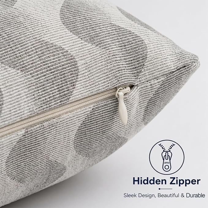 Outdoor Pillow Covers Waterproof Throw Pillow Covers, Set of 2 Jacquard Texture Water Resistant Fade Resistant Decorative Cushion Covers for Garden Patio Bench Couch Sofa, 18x18 Inch (Wave Gray)