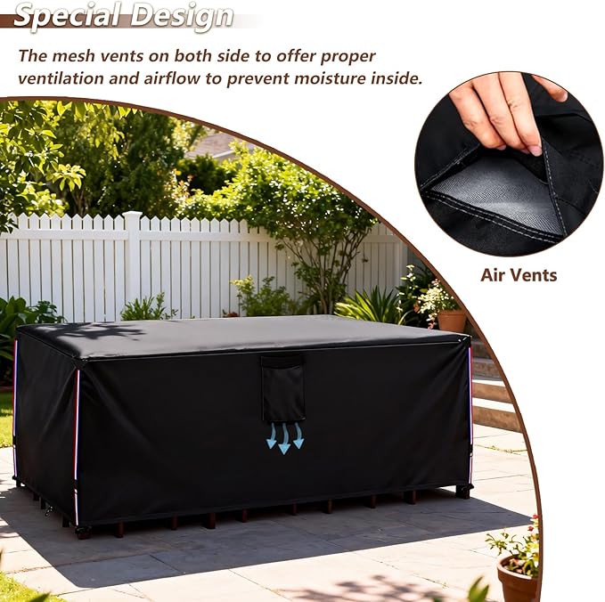 Patio Furniture Covers Waterproof,Heavy Duty Outdoor Furniture Covers, Rectangle Patio Table Cover Fits 5-8Piece Sectional Set Outdoor Chair Couch Table Sets (88" L x 62" W x 28" H)