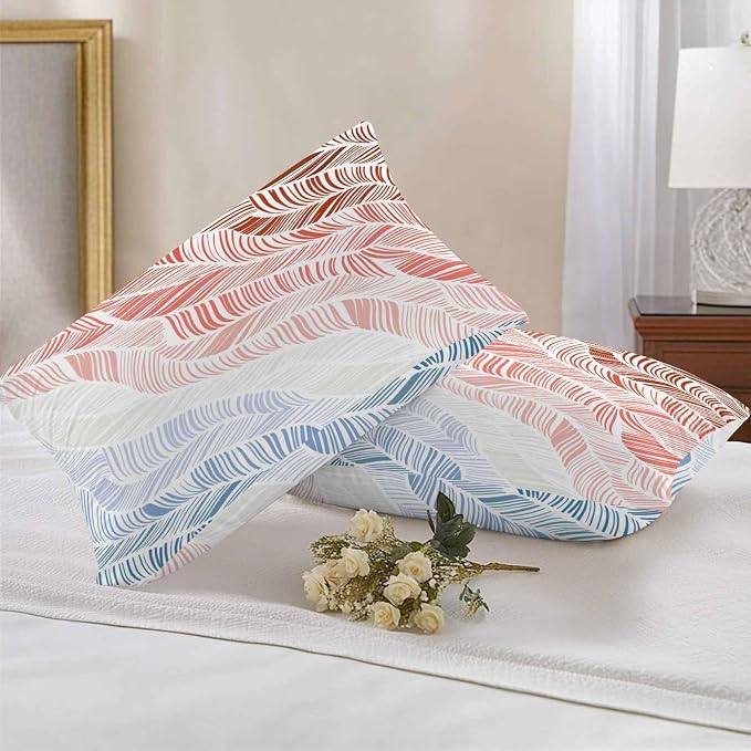 Vandarllin Outdoor Throw Pillows Covers 20x12 inch Set of 2 Waterproof Summer Beach Decorative Zippered Cushion Covers for Patio Furniture, Ombre Red Abstract Leaf Lines Lumbar Pillowcases