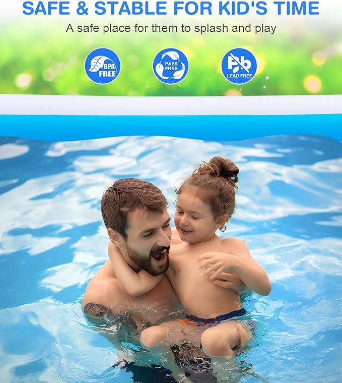 Large Inflatable Swimming Pool - GISAEV 145" x 74" x 22" Oversized Family Blow Up Pool for Adults & Kids, Sturdy Thickened Backyard Kiddie Pool, Easy Setup & Portable (145 Pale)