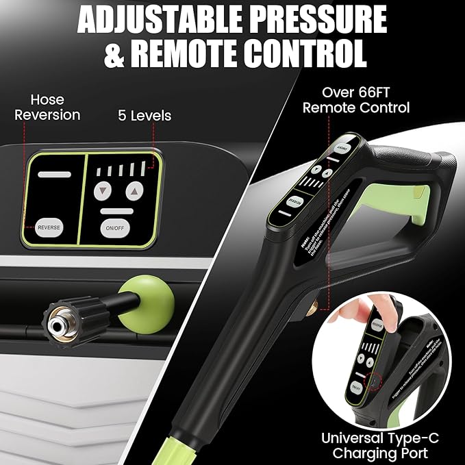 Wall Mounted Pressure Washer - Max 5500 PSI 3.6 GPM, 5 Levels Power Washer with 66FT Retractable Hose for Car/Driveway, Automatic Rewind, Any Length Lock, Black