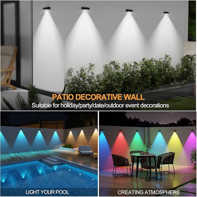 ZCXLIGHT Solar Fence Lights,Fence Lights Solar Powered Waterproof IP65 Multicolor Led 12 Fixed Colors ＆RGB Color Changing for Pool, Deck, Patio, Porch, Stairs, Holiday-8pack