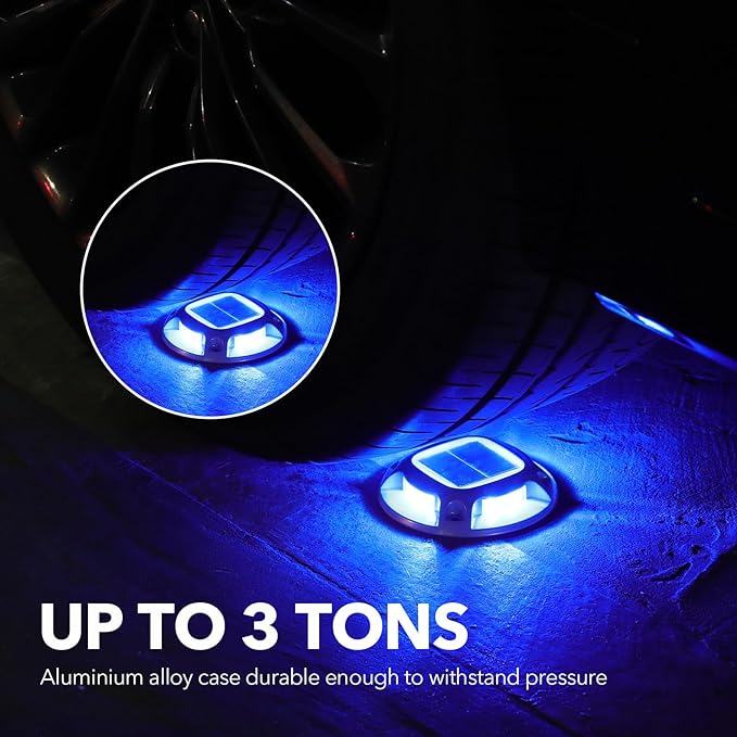 AGPTEK Solar Driveway Lights Outdoor 4 Pack, 2 Color Modes LED Deck Dock Marine Waterproof Security Marker Lights for Step Sidewalk Stair Garden Pathway Walkway Yard(Blue Light/Cool White)