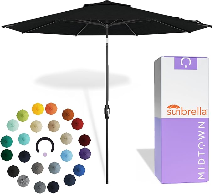 Midtown Umbrellas – The Swilt 10 Ft Patio Umbrella with 360° Swivel & Tilt Mechanism, Sunbrella Fabric & 8 Fiberglass Ribs – Outdoor Umbrella for Deck, Pool & Cafes – Spectrum Carbon Canopy, Black Pole
