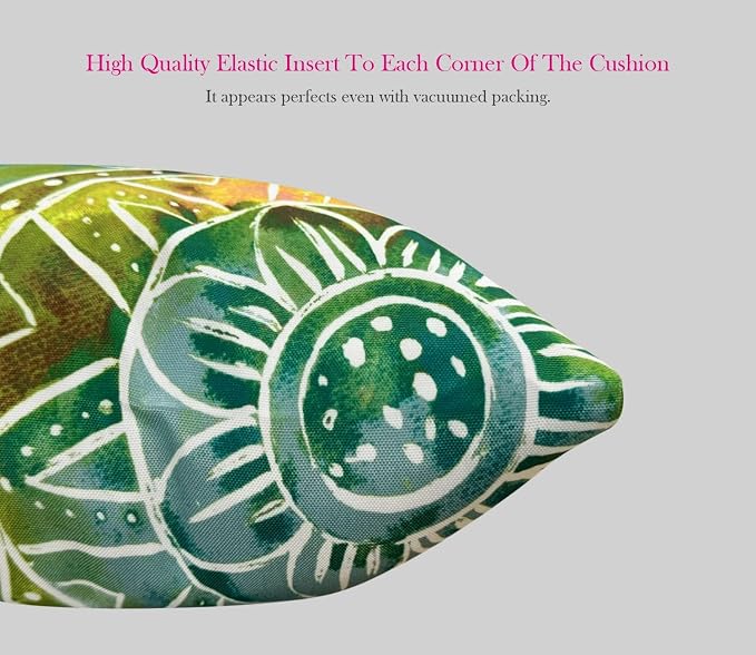 Pack of 2 Outdoor Waterproof Decorative Throw Pillow Covers for Patio Furniture, 18x18 Inch Square Fade Resistant Patio Garden Cushion Covers for Couch Bed Sofa, Floral Green