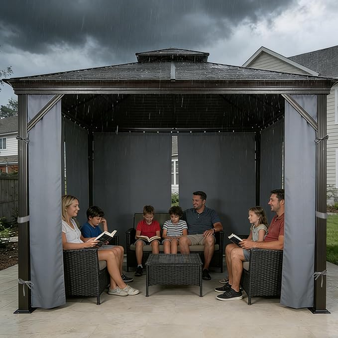 Gazebo Privacy Curtains 10' x 12' Replacement Panels – Waterproof & Windproof 4 Zippered Sidewalls for Patio Canopy, Outdoor Garden or Backyard Gazebo(Gray)