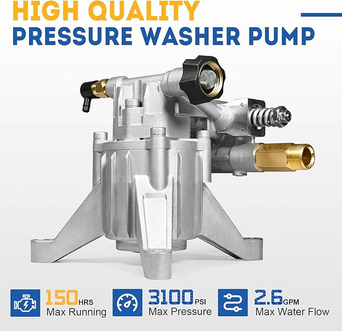 TOOLCY 7/8" Shaft Vertical Pressure Washer Pump - Rear Inlet/Outlet Max 3100 PSI @ 2.5 GPM OEM & Power Washer Pump for Gas Washer, Replacement for Simpson, Honda etc