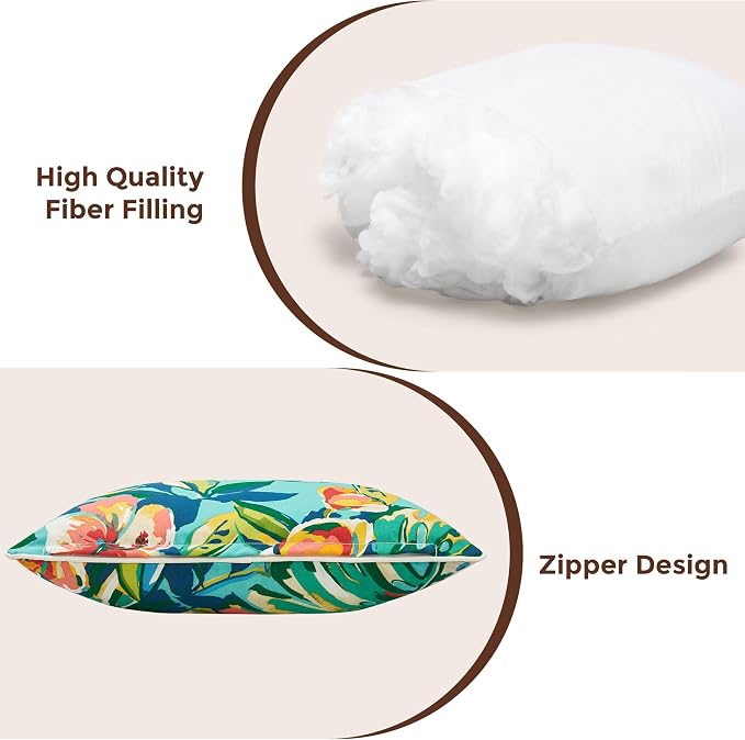 Outdoor Lumbar Pillow with Insert 12x20 Inch Pack of 2-Rosario Flower Leaf | Outdoor Pillows for Patio Furniture, Water-Repellent, Decorative Garden Pillows for Home Patio Coach Sofa Use