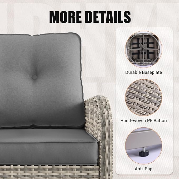 6-Piece Patio Rocking Swivel Chair Outdoor Wicker Rattan Bistro Set High Backrest, Patio Conversation Set Outdoor Patio Furniture Set for Garden, Deck, and Balcony, Grey