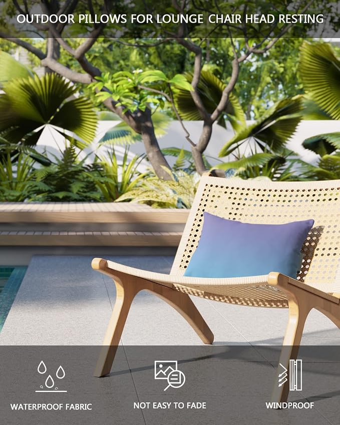 Outdoor Pillows Covers with Inserts Purple and Blue Gradient Waterproof Recliner Pillow with Adjustable Strap Throw Pillows for Patio Furniture Pool Lounge Chair, 11x16 inch, 1PCS