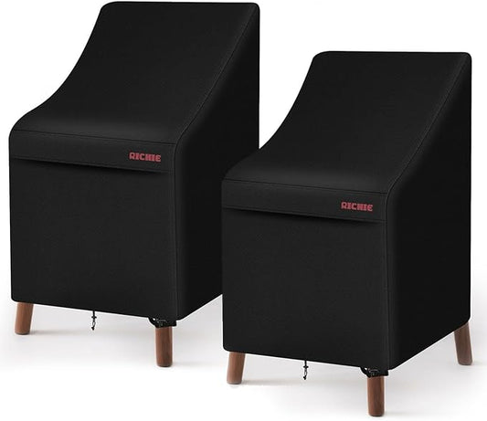 RICHIE High Back Patio Chair Cover - Heavy Duty Waterproof Outdoor Covers, All Weather Patio Furniture Covers for Stackable Chairs, 27”W x34”D x34”H (2 Pack)
