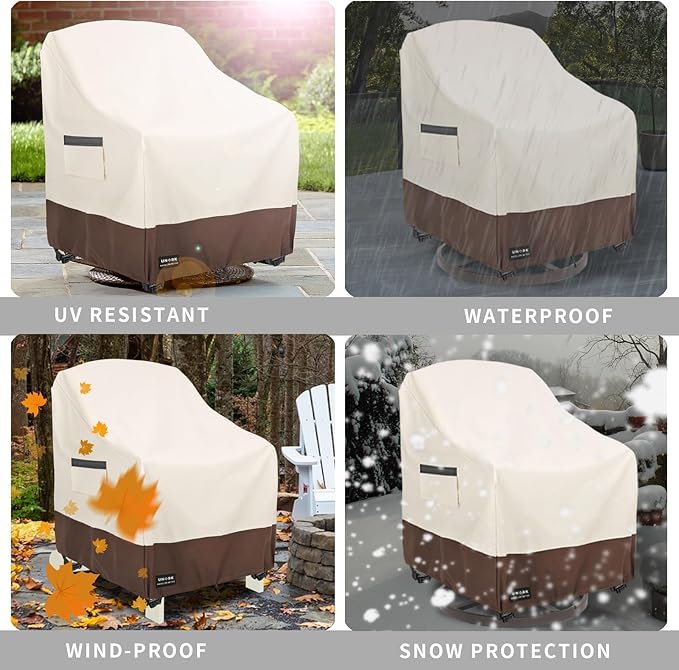 Outdoor Swivel Chair Covers Waterproof 2 Pack, Outdoor Chair Covers Patio Furniture Cover for Deck Patio Swivel Chair Heavy Duty, 30 W x 34 D x 36 H inches Beige and Brown