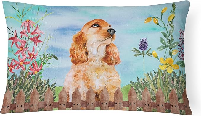 Caroline's Treasures CK1268PW1216 Cocker Spaniel Spring Canvas Fabric Decorative Pillow Machine Washable, Indoor Outdoor Decorative Pillow for Couch, Bed or Patio, 12HX16W