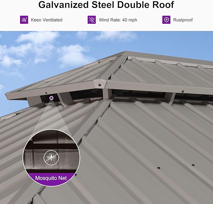 PURPLE LEAF 12' x 16' Outdoor Hardtop Gazebo, Champagne Aluminum Gazebo with Galvanized Steel Double Roof, Curtains and Netting for Patio Lawn and Garden