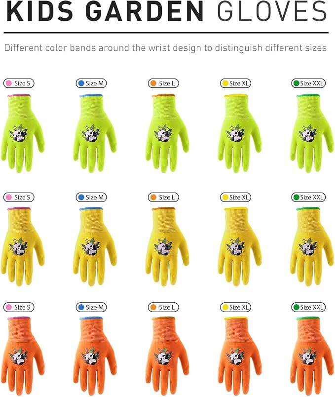 HANDLANDY 3 Pairs Kids Gardening Gloves, Grippy Kids Work Gloves, S | Nitrile Coated Children Toddler Garden Yard Work Cycling Outdoor Playing Gloves for Girls Boys