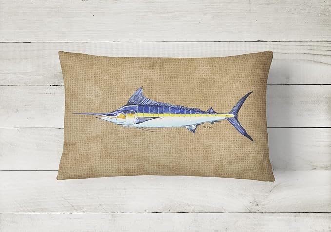 Caroline's Treasures 8818PW1216 Blue Marlin Canvas Fabric Decorative Pillow Machine Washable, Indoor Outdoor Decorative Pillow for Couch, Bed or Patio, 12HX16W