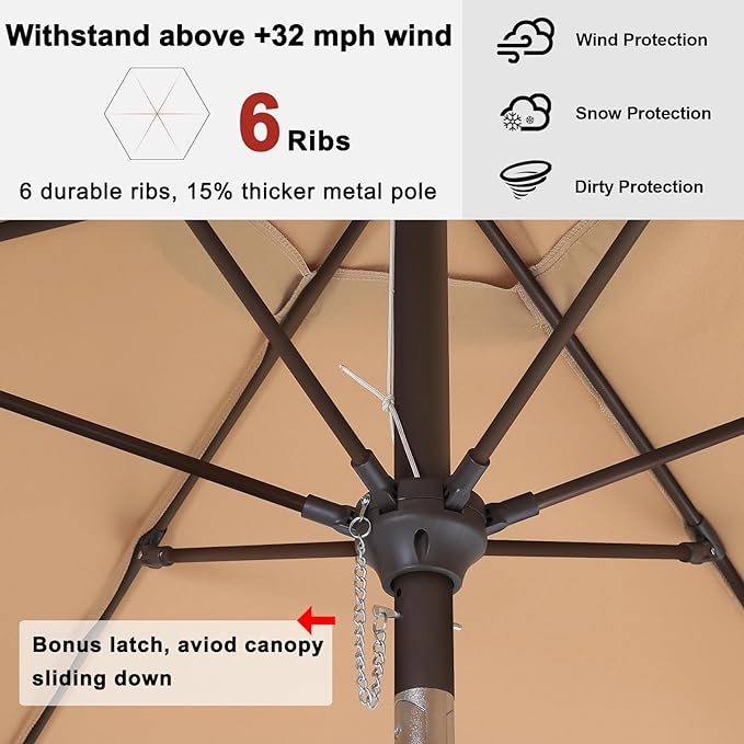 ABCCANOPY 7.5ft Scalloped Patio Umbrella, Outdoor Table Umbrella with Tilt and Crank, Fiberglass Ribs Deck Umbrella for Patio, Pool, Garden, Picnic (Sand)