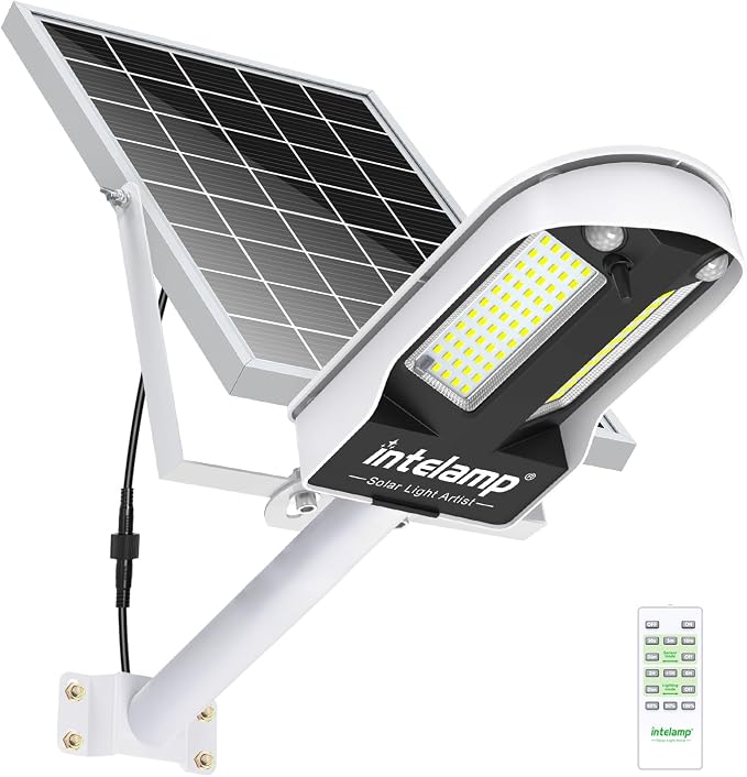 Solar Street Lights Outdoor Waterproof 3000LM 12500mAh Dual Sensor | Security Flood Light with Remote, PIR Motion Sensor, Dusk to Dawn Linkable Streetlight for Driveway, Parking Lot & Yard