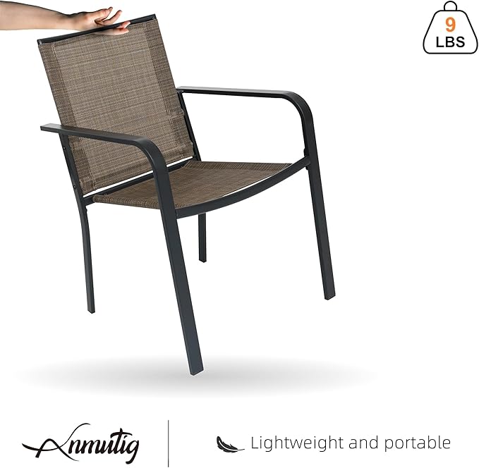 Anmutig Small Outdoor Dining Set with Patio 27.5" Metal Square Table and 2 Stackable Brown Chairs - 3 Piece
