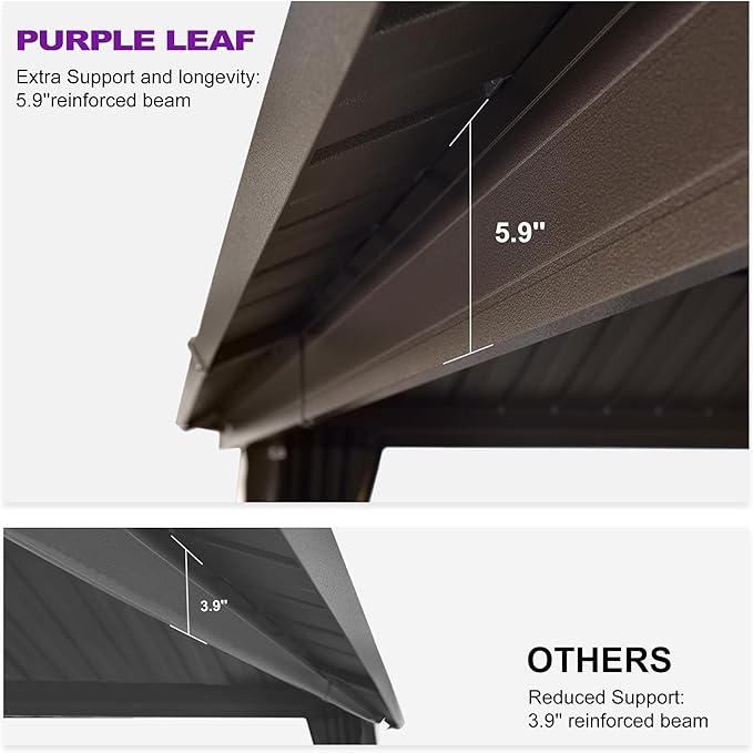 PURPLE LEAF 8’ X 10' Hardtop Gazebo Outdoor Gazebos Metal Frame Galvanized Steel Double Roof with Curtains and Nettings for Patio Desk Backyard Bronze