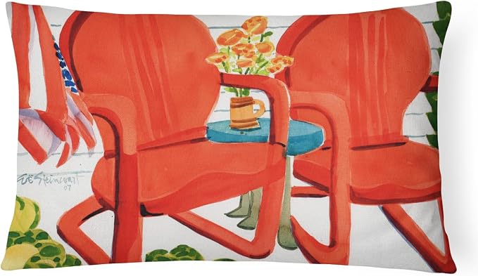 Caroline's Treasures 6140PW1216 Red Chairs Patio View Canvas Fabric Decorative Pillow Machine Washable, Indoor Outdoor Decorative Pillow for Couch, Bed or Patio, 12HX16W