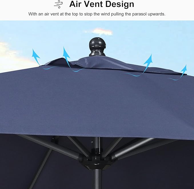 PURPLE LEAF 10' x 8' Patio Market Umbrella Outdoor Table Sun Umbrellas with Crank 8 Aluminum Sturdy Ribs for Pool Deck Backyard Beach Navy Blue