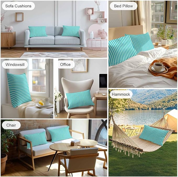 Lumbar Pillow Covers 20x12 Inch Set of 2, Modern Striped Waterproof Outdoor Cushion Covers, Geometric Abstract Minimalist Decorative Pillowcases for Couch, Sofa, Bed, Garden, Patio