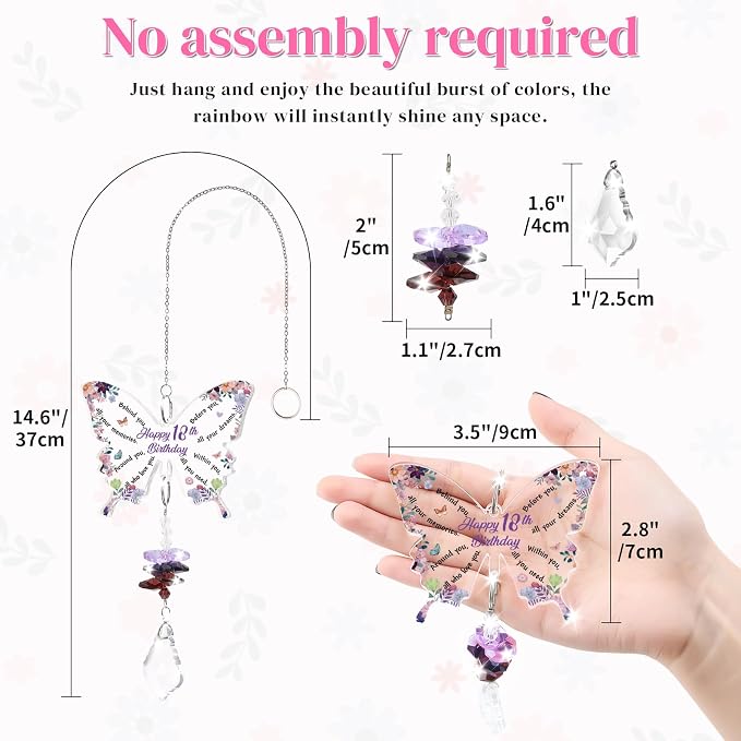 Funnli 18th Birthday Gifts for Girls Her, 18 Year Old Crystal Suncatcher | 18th Birthday Decorations for Girls, 18 Year Old Bday Gift for Friends Sister Daughter Window Hangings Home Decoration