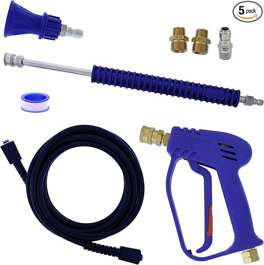 Essential Washer Brass Pressure Washer Gun and Hose Kit | M22 Adaptors | 18" Extension Wand | Nozzle Guard