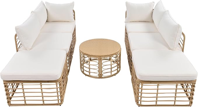 LUMISOL 7-Piece Patio Furniture Set, All-Weather PE Rattan Wicker Sectional Sofa Set with Thick Cushions & Pillows, Modular Outdoor Conversation Set for Patio Backyard Garden Balcony, Beige