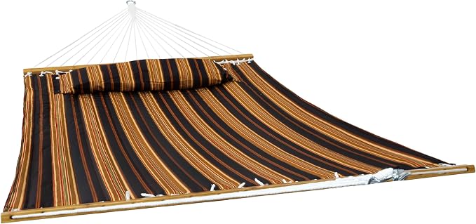 Sunnydaze Extra Large Quilted Hammock with Spreader Bars - 2-Person Hammock for Outside - Woodland Stripe