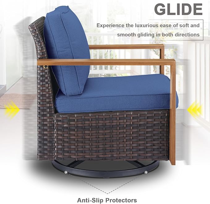 6 Piece Outdoor Patio Furniture Set with Propane Fire Pit Table, Wicker Patio Conversation Set with 2 Swivel Rocker Chairs Rattan Sofa and Removable 4" Thick Cushions for Deck Backyard