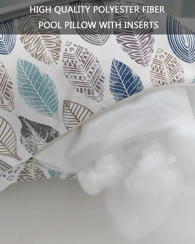 Outdoor Pillows Covers with Inserts Leaves Specimens Blue Khaki Teal Purple White Waterproof Pillow with Adjustable Strap Throw Pillows for Patio Furniture Recliner Lounge Chair, 11x16 inch, 1PCS