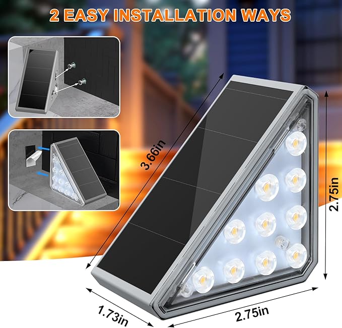 AUDLES 12 Pack Solar Stair Lights Outdoor Stair Lights with Waterproof IP67 LED Solar Light for Outside Light Decor for Deck, Front Step, Front Porch, Patio, Garden and Backyard
