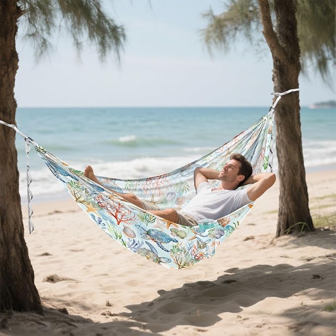 Camping Hammock Outdoor Hammocks for Outside Sea Turtles Cute Beach Trees Portable Lightweight with Pockets Tree Straps Indoor