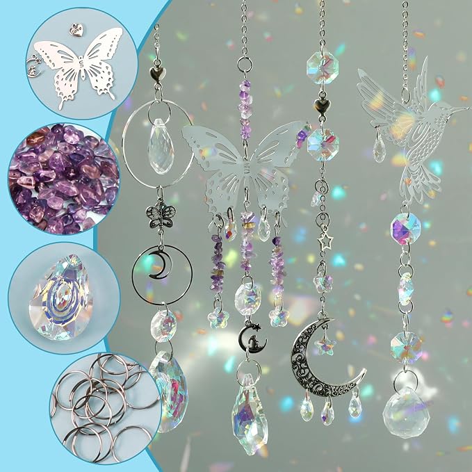 DIY Suncatchers Kit, 400pcs Sun Catchers Supplies Art and Crafts for Adults | Hanging Prism Sun Catcher with Crystals Rainbow Maker for Indoor Window Home Wedding Outdoor Garden Christmas Decor