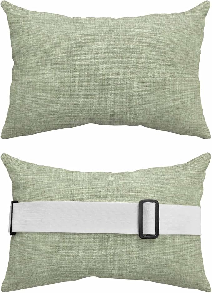 1PCS Outdoor Pillow for Chaise Lounge Chair Vintage Sage Green Linen Style Waterproof Headrest Cushion with Insert Country Pastoral Solid Color Lumbar Pillow for Beach Patio Poolside Office,11x16in