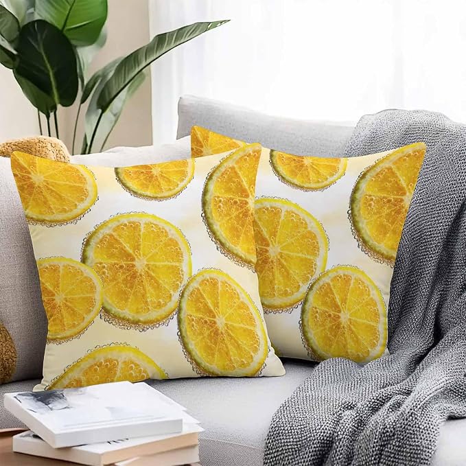 Yukro Lemon Slices Outdoor Waterproof Pillow Covers Pack of 2, Fruit Summer Tangerine Throw Pillowcases Decorative Cushion Covers for Garden Patio Tent Sofa Couch, 16x16 inch
