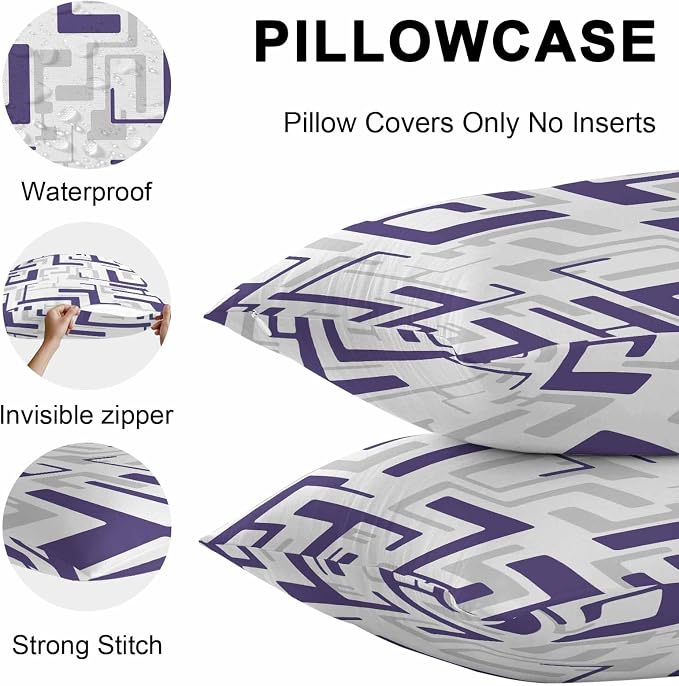 Vandarllin Outdoor Throw Pillows Covers 26x26 inch Set of 2 Waterproof Purple Geometric Stripes Decorative Zippered Cushion Covers for Patio Furniture, Modern Abstract Lines Lumbar Pillowcases