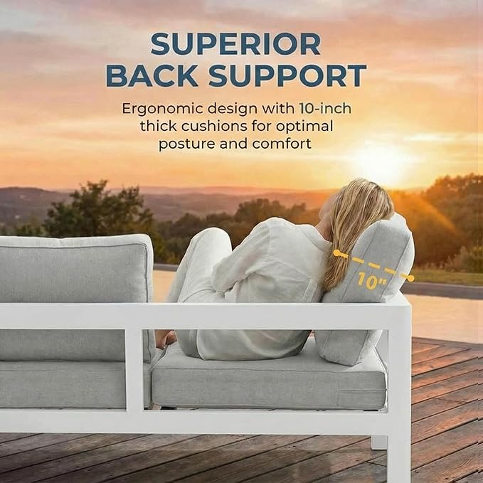 Solaste Aluminum Patio Furniture Set for All Weather, Oversized Metal Outdoor Furniture Set with 27.5" Deep Seating and 3.2" Wide Armrest, Outdoor Patio Sofa with 10" Back Suport Cushion, Light Grey