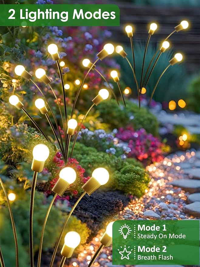 10 Pack Solar Garden Lights, 80 LED Firefly Lights Solar Outdoor Waterproof | 2 Lighting Modes, Sway with Wind, Solar lights Outdoor for Garden Yard Patio Pathway Holiday Decorations, Warm White