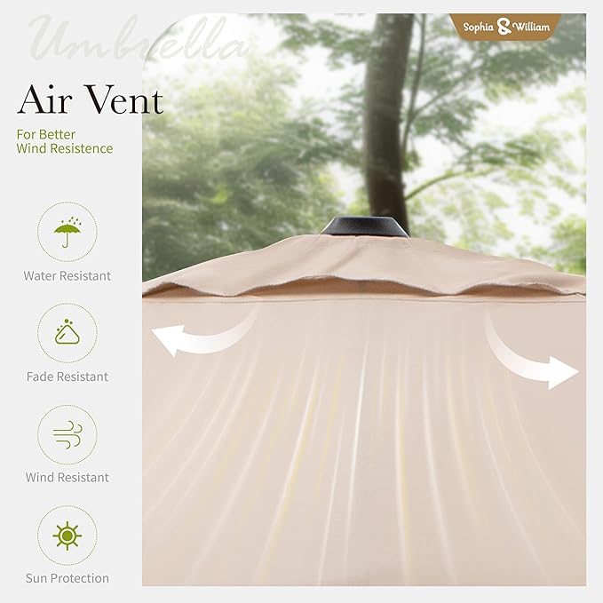 Sophia & William Cantilever Patio Umbrella 9x12ft, Large Outdoor Umbrellas with Crank Handle, 6-Level Tilt and 360° Rotation, Windproof Crashproof Design for Pool Garden Backyard with Base (Beige)