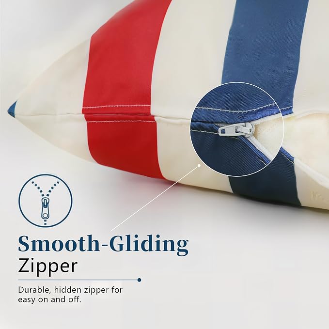 Pack of 2 Outdoor Waterproof Striped Pillow Covers Decorative Throw Covers | 20x20,Garden Cushion Covers, Farmhouse Pillowcases for Couch Sofa Patio Tent Balcony