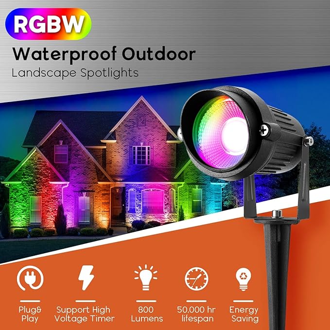 Junview Christmas Decorative RGB 12W Landscape Lights with Remote Control - Waterproof for Yard, Garden Path (4Pack)