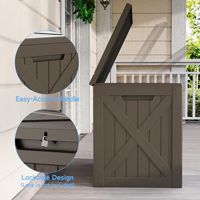 Deck Box Large Outdoor Storage for Patio Furniture,Outdoor Cushions,Garden Tools and Pool Supplies,Waterproof,Resin,Lockable (Grey, 32 Gallon)